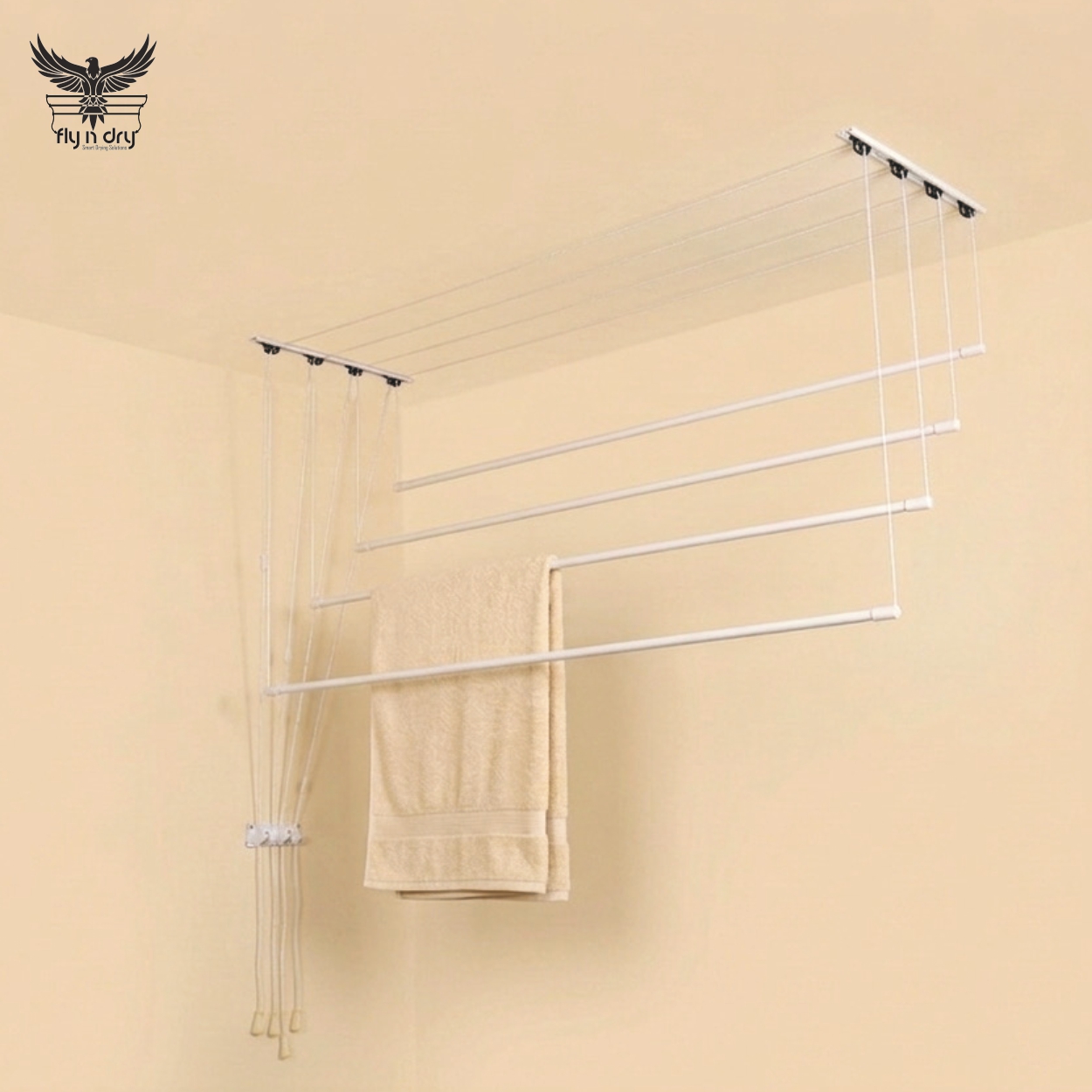 Premium Aluminium Wheel Track Ceiling Dryer – 4 Lines with 19mm Powder-Coated Aluminium Tubes