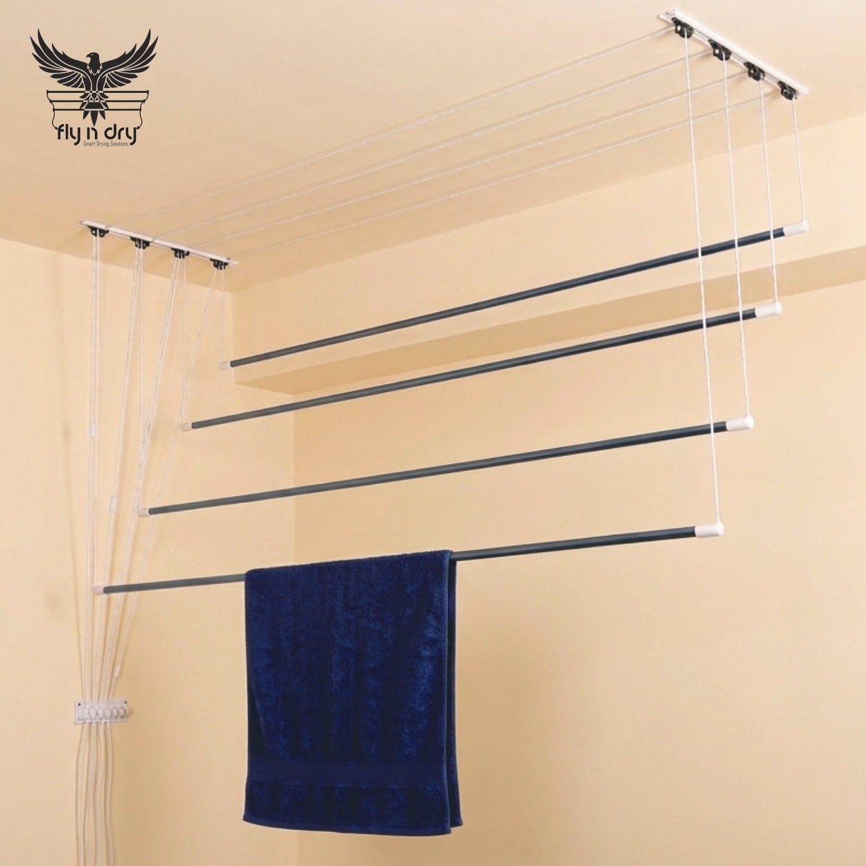 Aluminium Wheel Track Ceiling Cloth Dryer – 4 Lines | 19mm (3/4 Inch) Steel Tubes