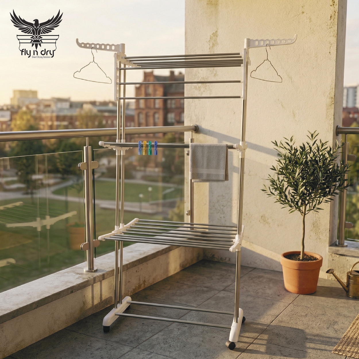 3 Layer Foldable Cloth Drying Stand with Stainless Steel Tubes – Lightweight Indoor & Outdoor Laundry Rack