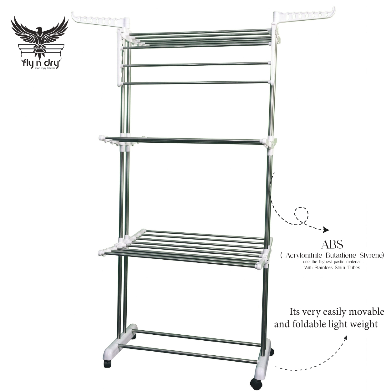 3 Layer Foldable Cloth Drying Stand with Stainless Steel Tubes – Lightweight Indoor & Outdoor Laundry Rack